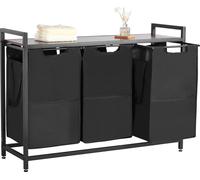 VEVOR Panier à linge Collecteur de linge avec tablette en bois, Trieur de linge avec 3 sacs extensibles (tissu 600D Oxford) & cadre métallique, Système de tri du linge pour les vêtements sales Salle d