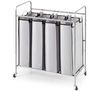 VEVOR Panier à Linge Mobile 76,5x41x86,5 cm Chariot Linge Sale avec 4 Sacs de Tri Amovibles de 34x58x70 cm Cadre en Métal Corbeille avec Roulettes Charge 20 kg pour Buanderie Chambre Salle de Bain