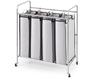VEVOR Panier à Linge Mobile 76,5x41x86,5 cm Chariot Linge Sale avec 4 Sacs de Tri Amovibles de 34x58x70 cm Cadre en Métal Corbeille avec Roulettes Charge 20 kg pour Buanderie Chambre Salle de Bain