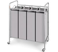VEVOR Panier à Linge Mobile 76,5x41x86,5 cm Chariot Sale avec 4 Sacs de Tri Amovibles 34x58x70 Cadre en Métal Corbeille Roulettes Charge 20 kg pour Buanderie Chambre Salle Bain Beige