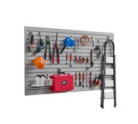 Panneau mural VEVOR 1225 x 2450 x 20 mm, panneau mural à lamelles en PVC pour garage, organiseur mural gris, charge maximale de 136 kg par panneau, panneau mural à lamelles avec système d'emboîtement 