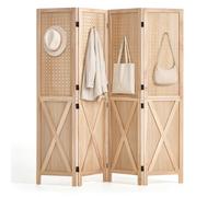 VEVOR Paravent Intérieur en Bois, 4 Panneaux Perforés 1520 mm, Naturel, Séparateur de Pièce Pliable Motif en X, Charnières Bidirectionnelles à 360°, Cloison de Séparation pour Décoration Chambre Salon