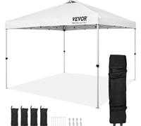 VEVOR Pavillon 304,8x304,8x320cm Tente de jardin 250DPolyuréthanetissu enduit argent Pavillon pliant y compris sac de rangement Tente de réception 6-8 personnes Pop up Tente blanche Pavillon de jardin
