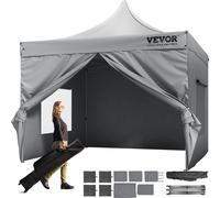 VEVOR Pavillon 304,8x304,8x320cm Tente de jardin 500DPolyuréthanetissu argenté Pavillon pliant réglable en hauteur avec sac de rangement Tente de réception 6-8 personnes Pop up Tente pliante Pavillon