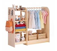 VEVOR Penderie Enfant avec Miroir, Armoire Enfant en Bois avec Tringle à Vêtements et Étagères, Organisateur de Déguisements pour Fille, Meuble de Rangement pour Chambre et Salle de Jeux, Naturel