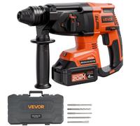 VEVOR Perceuse à Percussion sans Fil 20 V, Marteau Perforateur Capacité 26 mm, Compatible avec les Forets SDS-Plus, avec Batterie Lithium-ion et Chargeur, 4 Fonctions, 1200 tr/min, 5300 BPM, Chantier