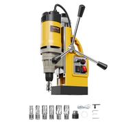 VEVOR Perceuse Magnétique 1400 W, Perceuse à Colonne Force 12800 N, Vitesse Variable, Max. Diamètre d'Alésage 50 mm, avec 6 Forets de Carottage, pour Installation Construction Chantier, Jaune