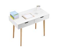 VEVOR Petit bureau avec tiroirs pour chambre à coucher, table d'étude simple en bois pour dessiner, lire et écrire, bureau d'ordinateur rectangulaire en MDF avec rangement, pour maison, blanc et bois