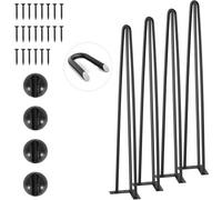 VEVOR Pied de Table en Épingle à Cheveux 4PCS Pieds de Bureau 71 cm Acier Massif Capacité Charge 408 kg Pieds de Meubles 3 Tiges Noirs avec Vis et Patins Protecteurs pour Maison Bureau Salle à Manger