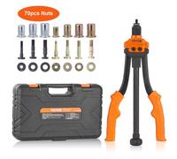 VEVOR Pince à Écrous à Sertir, Kit de Riveteuse 7 Mandrins Métriques/SAE, Pince à Insert Fileté Manuelle 70 Écrous, 10-24, 1/4-20, M6, 5/16-18, M8, 3/8-16 et M10, Mallette, pour Bricolage, Réparations
