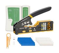 VEVOR Pince à Sertir pour Réseau Ethernet RJ45/RJ11/RJ12, Outils de Sertissage pour Fiches Modulaires à 4/6/8 Broches, Mini-dénudeur, 50 Connecteurs, 50 Capuchons, Lames Rechange, Testeur Câble Réseau