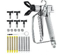 VEVOR Pistolet pulvérisateur de peinture sans air, haute pression 248 bar, avec 5 embouts, kit à joint pivotant, avec filtres, aiguille de nettoyage et brosse, pour machine de pulvérisation sans air
