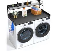 VEVOR Plan de travail pour lave-linge/sèche-linge avec 2 étagères (1370 x 700 x 419 mm), étagère à roulettes avec tapis antidérapant, tapis à linge imperméable pour le rangement, noir
