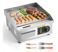 VEVOR Plancha Électrique 35,5x30 cm, Plaque à Snacker Électrique 2000 W, pour Barbecue Restaurant Snack-bar, Plaque de Cuisson Lisse Température Réglable 50-300 °C, avec 2 Spatules et 2 Brosses