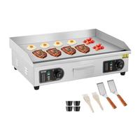 VEVOR Plancha Électrique 65,5x40 cm, Plaque à Snacker Électrique 4000 W, pour Barbecue Restaurant Bar, Plaque de Cuisson Lisse Température Réglable 50-300 °C, avec 2 Spatules et 2 Brosses (SANS PRISE)