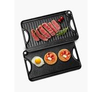 Plaque de Cuisson Réversible en Fonte-VEVOR-Plancha Grill-185x342 mm-avec Poignée