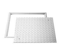 VEVOR Plaque d'Égout avec Cadre, Couvercle de Regard Carré de 50x50 cm, pour Inspection de Drainage Bouche d'Égout Trottoir Jardin, Couvercle de Fosse Septique en Acier au Carbone Antidérapant