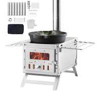 VEVOR Poêle à bois, 203,2 cm, poêle de tente de camping en acier inoxydable portable avec 8 tuyaux de cheminée et gants, poêle de tente chaude pour la cuisine et le chauffage en plein air