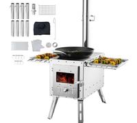 VEVOR Poêle à bois, 218,4 cm, poêle de tente de camping en acier inoxydable portable avec 8 tuyaux de cheminée et gants, poêle de tente chaude pour cuisine et chauffage en plein air