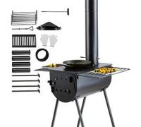 VEVOR Poêle à Bois En Acier Inoxydable Portable Avec 8 Tuyaux de Cheminée Et Gants 299.7cm