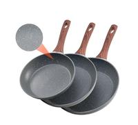 VEVOR Poêle en Aluminium 3PCs 25/28/32,5 cm, Sauteuse Antiadhésive Pré-assaisonnée avec Poignée Résistante à la Chaleur, Ustensiles de Cuisine Restaurant, pour Gaz, Électrique, Induction, Gris
