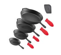 VEVOR Poêle en Fonte 4PCs 15,5/20,5/26/30,5 cm, Sauteuse Pré-assaisonnée avec Poignée en Silicone Résistante à la Chaleur, Ustensiles de Cuisine Restaurant, pour Four, Gaz, Électrique, Induction
