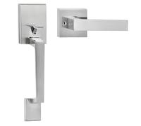 VEVOR Poignée de Porte d'Entrée, Kit Poignée sur Rosace Carrée avec Levier, Sans Serrure, Alliage de Zinc Moulé sous Pression, Entraxe Réglable, Réversible pour Porte Gauche et Droite, Nickel Satiné