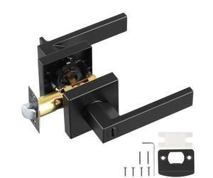 VEVOR Poignées de Porte Intérieure 1 Paire, Poignée de Porte à Condamnation avec Béquille Réversible Droite-Gauche, Verrouillage sans Clé, Rotation 45° pour Ouvrir, Salle de Bains Toilette, Noir