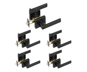 VEVOR Poignées de Porte Intérieure 5 Paires, Poignée de Porte à Condamnation avec Béquille Réversible Droite-Gauche, Verrouillage sans Clé, Rotation 45° pour Ouvrir, Salle de Bains Toilette, Carré
