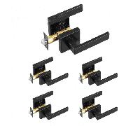 VEVOR Poignées de Porte Intérieure Carrées 5 Paires, Poignée sans Serrure Béquille Réversible Droite-Gauche, Sans Verrouillage, Ouverture Facile par Rotation à 45°, pour Couloir Salon Cuisine Noir Mat