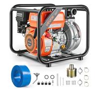 Pompe à essence VEVOR, hauteur de refoulement de 49,9 m, pompe pour eaux usées de 6 CV, pompe à moteur portable, moteur à essence avec tuyau de sortie de 762 cm, roue en fonte, pompe de jardin pour l'