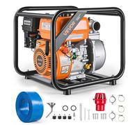 VEVOR Pompe à Eau Thermique 50,8 mm Motopompe à Essence 29980 L/h pour Irrigation Piscines Étangs Transfert Eau Semi-Déchets, 7 ch, Portable, Moteur à Essence, Tuyau Refoulement 7,6 m, Turbine Fonte