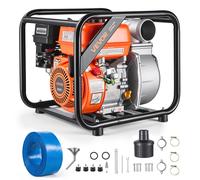 VEVOR Pompe à Eau Thermique 76,2 mm Motopompe à Essence 59960 L/h pour Irrigation Piscines Étangs Transfert Eau Semi-Déchets, 7 ch, Portable, Moteur à Essence, Tuyau Refoulement 7,6 m, Turbine Fonte