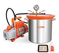VEVOR Pompe à Vide 100 L/Min avec Chambre à Vide 3 gallons 11 L Couvercle en Verre Trempé Pompe à Vide à Un Étage avec Bouteille d'Huile de 250 ML pour Stabilisation du Bois Dégazage Silicones Époxys