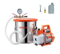 VEVOR Pompe à Vide 110 L/min avec Chambre à Vide de Dégazage 11,36 L, Couvercle Verre Trempé, Kit Pompe à Vide 1 Étage avec Tuyau 1,5 m, Huile, pour Stabilisation du Bois, Dégazage, Résine de Silicone