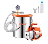 VEVOR Pompe à Vide 99 L/min Chambre à Vide Inox 19 L 5 gal, Kit Chambre Dégazage Pompe à Vide Un Étage, Couvercle Acrylique, Bouteille d'Huile 330 mL, Tuyau 1,5 m, pour Dégazage Résine Époxy Silicone