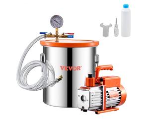 VEVOR Pompe à Vide 99 L/min Chambre à Vide Inox 19 L 5 gal, Kit Chambre Dégazage Pompe à Vide Un Étage, Couvercle Acrylique, Bouteille d'Huile 330 mL, Tuyau 1,5 m, pour Dégazage Résine Époxy Silicone