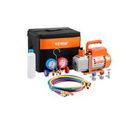 VEVOR Pompe à Vide Climatisation, 99 L/min, Pompe à Vide Frigoriste CVC 1 Étage, Kit Jauges de Collecteur de Réfrigérant pour Climatiseur Automobile, avec Tuyau Tricolore, pour R134a, R12, R22, R502a