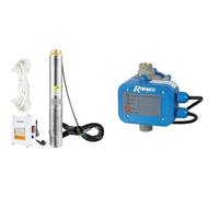 VEVOR Pompe Immergée pour Puits 110 L/min 44 m Pompe à Eau Profond en Acier Inox, Électrique 370 W & RIBILAND - Interrupteur automatique ACQUACONTROL +