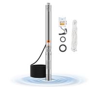 VEVOR Pompe immergée pour puits profond, 750 W puissance d'entrée, pompe à eau en acier inox, débit 65 L/min, hauteur de 64 m, avec cordon 20 m, boîtier de commande externe, IP68, pour maison, irrigat