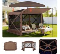 VEVOR Pop-up Pavillon, 3,6 x 3,6 m, tente de camping à 6 côtés avec toit amovible & sac de transport, protection solaire pour 8-10 personnes, tente de réception pour jardin et terrasse, brun