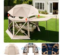 VEVOR Pop-up Pavillon 3,6 x 3,6 m, tente de camping sphérique à 13 côtés avec toit amovible & sac de transport, aération à 360° protection solaire, tente de réception pour 8-10 personnes, beige