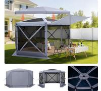 VEVOR Pop-up-Pavillon, 3,6x3,6x2,2 m, grande tente de camping à 6 côtés avec toit amovible & sac de transport, tente de fête, protection solaire pour 8-10 personnes, pour jardin, cour & terrasse