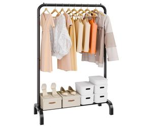 VEVOR Portant à Vêtements 101x40x151 cm Porte-Manteau avec Étagères à Chaussures 1 Tringle Penderie à Vêtements en Acier au Carbone Stable pour Rangement Présentation Buanderie Chambre à Coucher Noir