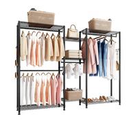 VEVOR Portant à Vêtements avec 7 Étagères Réglables, Portemanteau avec Cadre en Acier, Penderie à Vêtements Capacité de Charge 385,5 kg, avec 4 Tringles, pour Rangement, Chambre et Magasin, Noir