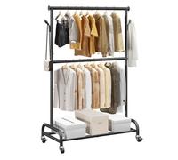 VEVOR Portant à vêtements avec roulettes, porte-manteau robuste en acier carbone avec barre transversale réglable et crochets latéraux, charge de 68 kg, penderie à vêtements pour chambre, buanderie