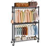 VEVOR Portant à Vêtements Mobile Porte-Manteau avec Roulettes 2 Tringles 3 Étagères 2 Supports Latéraux Penderie à Vêtements en Acier Charge 182 kg Vestiaire Mobile pour Rangement Chambre à Coucher