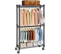 VEVOR Portant à Vêtements Mobile Porte-Manteau avec Roulettes 2 Tringles Étagères Supérieur et Inférieur Penderie à Vêtements en Acier Charge 136 kg Vestiaire Mobile pour Rangement Chambre à Coucher