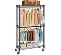 VEVOR Portant à Vêtements Mobile Porte-Manteau avec Roulettes 2 Tringles Étagères Supérieur et Inférieur Penderie à Vêtements en Acier Charge 136 kg Vestiaire Mobile pour Rangement Chambre à Coucher