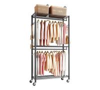 VEVOR Portant à Vêtements Mobile, Portemanteau sur Roulettes à 3 Étagères Réglables, Penderie à Vêtements en Acier au Carbone, Capacité de Charge 204 kg, pour Rangement, Chambre Magasin, Noir